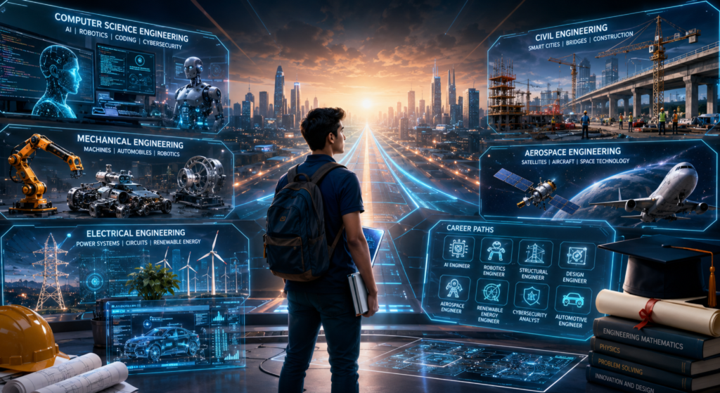 Engineering Courses With Best Future Scope After 12th including CSE, Civil, AI, and Mechanical Engineering for successful careers.